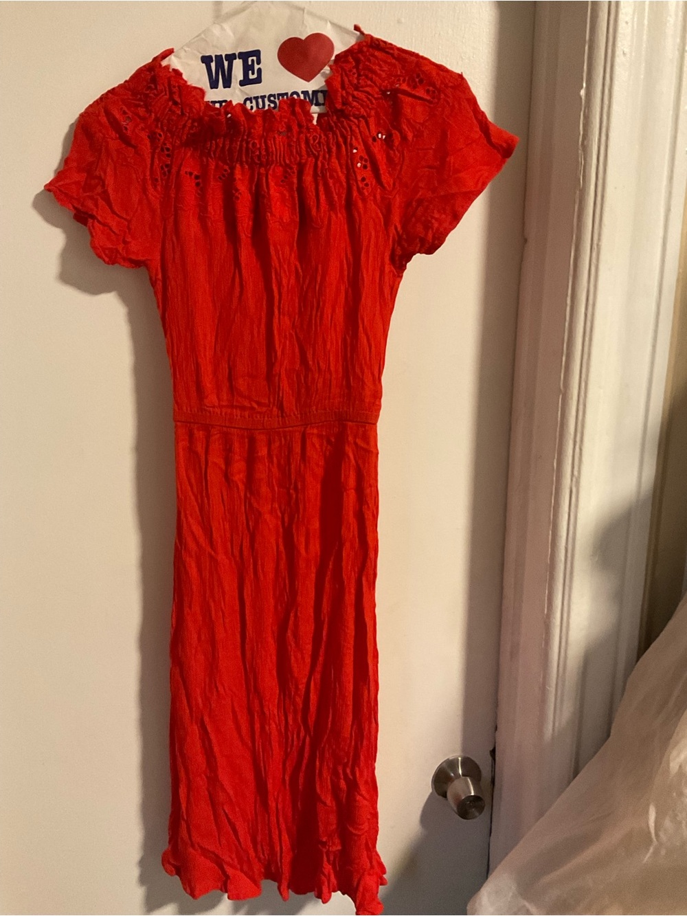 H&M Red Midi Dress with Smocked Neckline